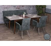 Set De Salle À Manger Hwc-G55, Set De 2 Chaises Avec Accoudoirs+Banc 180cm, Inox Brossé Tissu/Textile Chenille Bleu-Vert Bleu