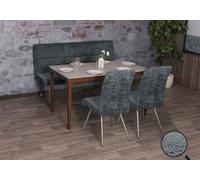 Set de salle à manger HWC-G55, set de 2 chaises + banc 160cm, inox brossé tissu/textile chenille ~ bleu-vert