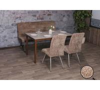 Set De Salle À Manger Hwc-G55, Set De 2 Chaises + Banc 160cm, Inox Brossé Tissu/Textile Chenille Brun Marron