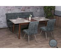 Set de salle à manger HWC-G55, set de 2 chaises + banc 180cm, inox brossé tissu/textile chenille ~ bleu-vert