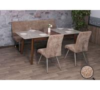 Set de salle à manger HWC-G55, set de 2 chaises + banc 180cm, inox brossé tissu/textile chenille ~ brun