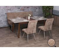 Mendler Ensemble de Salle à Manger HWC-G55 2 chaises et Banc 180cm Chenille Brun