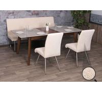 Set de salle à manger HWC-G55, set de 2 chaises + banc 180cm, inox brossé tissu/textile chenille crème