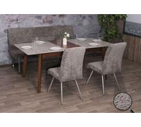 Set de salle à manger HWC-G55, set de 2 chaises + banc 180cm, inox brossé tissu/textile chenille ~ gris foncé
