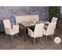 Set de Salle à Manger HWC-G55, Set de 4 chaises avec accoudoirs+Banc 160cm, INOX brossé Tissu/Textile Chenille ~ crème