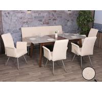 Set De Salle À Manger Hwc-G55, Set De 4 Chaises Avec Accoudoirs+Banc 180cm, Inox Brossé Tissu/Textile Chenille Crème Beige
