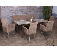 Set De Salle À Manger Hwc-G55, Set De 4 Chaises Avec Accoudoirs+Banc 180cm, Inox Brossé Tissu/Textile Chenille Marron Marron