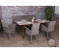 Set De Salle À Manger Hwc-G55, Set De 4 Chaises Avec Accoudoirs+Banc 180cm, Inox Brossé Tissu/Textile Chenille Gris Foncé Gris