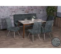 Set de salle à manger HWC-G55, set de 4 chaises + banc 160cm, inox brossé tissu/textile chenille ~ bleu-vert