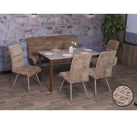 Set de salle à manger HWC-G55, set de 4 chaises + banc 160cm, inox brossé tissu/textile chenille ~ brun