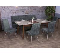 Set de salle à manger HWC-G55, set de 4 chaises + banc 180cm, inox brossé tissu/textile chenille ~ bleu-vert