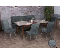 Set De Salle À Manger Hwc-G55, Set De 4 Chaises + Banc 180cm, Inox Brossé Tissu/Textile Chenille Bleu-Vert Bleu