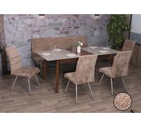 Set de salle à manger HWC-G55, set de 4 chaises + banc 180cm, inox brossé tissu/textile chenille ~ brun