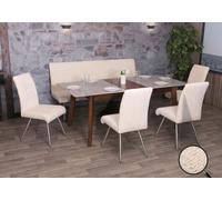Set de salle à manger HWC-G55, set de 4 chaises + banc 180cm, inox brossé tissu/textile chenille ~ crème