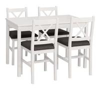 Ensemble de salle à manger HWC-F77, ensemble de salle à manger, bois massif de pin, tissu style cottage 110 cm blanc, rembourrage noir