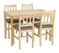 Ensemble de salle à manger HWC-F77, ensemble de salle à manger, bois massif de pin, tissu style maison de campagne 110 cm naturel, rembourrage gris