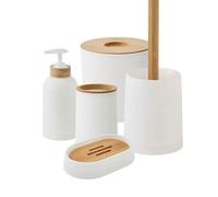 Set de salle de bain 28x31x31cm uni 5 pièces en bambou blanc
