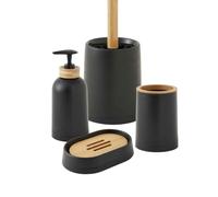 Set de Salle de Bain 4 pièces en Plastique et Bambou Noir