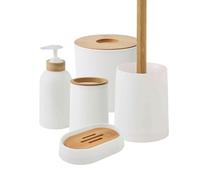 Set de Salle de Bain 5 pièces en Plastique et Bambou Blanc
