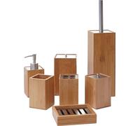 set de salle de bain 7 pièces HWC-A90, garniture de WC Set de salle de bain Accessoires de bain Distributeur de savon Porte-brosse à dents Porte-savon, bambou