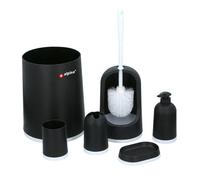 Kit de Nettoyage de 6 pièces pour Salle de Bain avec Poubelle et Accessoires Alpina Blanc / Noir