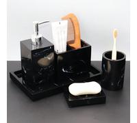 Set de salle de bain en polyresine comprenant un distributeur de savon, un porte-brosse à dents, un porte-savon, un gobelet, un plateau, un support à peigne pour la décoration et l'organisation de la 