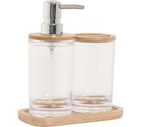 Set de salle de bain Home ESPRIT Transparent naturel bambou aluminium polystyrène 16 x 9 x 18 cm