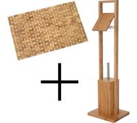 Set de salle de bain HWC-B18, distributeur de papier WC distributeur de papier toilette tapis de bain tapis de bain meuble de salle de bain, bambou