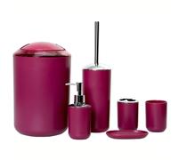 Set de salle de bain rouge vin, 6 pièces d'accessoires de salle de bain with distributeur de savon, porte brosse à dents, gobelet pour brosse à dents, porte-savon, brosse à toilette, poubelle