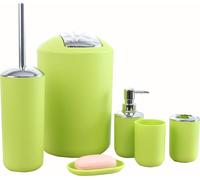 Set de salle de bain vert, 6 pièces d'accessoires de salle de bain with distributeur de savon, porte-brosse à dents, gobelet pour brosse à dents, porte-savon, brosse à toilettes, poubelle