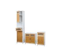 Set De Salle De Bains Hwc-A85, Armoire Commode Meuble Sous-Lavabo, Bambou, Blanc Multicolore