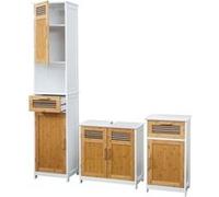Set de salle de bains HWC-A85, armoire commode meuble sous-lavabo, bambou, blanc