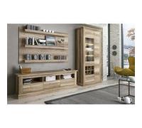 Set de salon, meuble TV + 3 etageres murales + vitrine coloris chene vieilli -PEGANE- Bois G