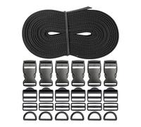 Set de Sangles avec Boucles, 6 mètres de Long, 25 mm de Large, 1,2 mm d'épaisseur, Sangle Noir Profond, matériau Pet, Sangle indéchirable + résistante, 6 Anneaux en D de 25 mm chacun