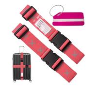 Set de Sangles pour valises avec étiquette, Deux Sangles pour Plus de sécurité, Rouge Clair, avec étiquette, Sangles pour valises avec étiquette pour Voyager et Prendre l'avion