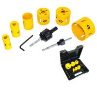 Set de scies à cloche de tailles 22, 29, 35, 44, 51 et 64 mm avec tige porte-embout 424038 et 424039