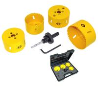 Set de scies cloche, 6 pièces, pour le montage de plafonniers, tailles 65, 70, 76 et 83 avec tige porteuse + clé à 6 pans 4 mm