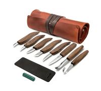 Set de Sculpture sur Bois Beavercraft Étendu (8 outils avec manches en noyer) en Cuir Véritable