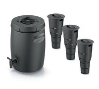 Set de seau à compost, récipient pour la production d'engrais avec robinet, 25 l, noir, anthracite et 3 composteurs, jardin souterrain, 11 l, plastique, hauteur 53 cm, seau modulaire pour