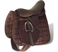 Set de selle équitation 17,5"" en cuir véritable 12 cm 5 en 1 brun