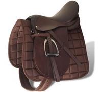 Set de selle équitation 17,5 en cuir véritable 12 cm 5 en 1 brun