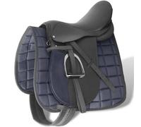 Set De Selle Équitation 17,5"" En Cuir Véritable 12 Cm 5 En 1 Noir Noir