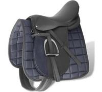 Set de selle équitation 17,5"" en cuir véritable 12 cm 5 en 1 noir