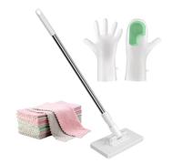 Set de Serpillière - Poignée Ergonomique Anti-dérapante avec Gants | Serpilliere Seche pour Parquet et Sols Dur | pour Intérieur Extérieur Maison Cuisine Appartement Bureau École Hôtel Fenêtre Miroir