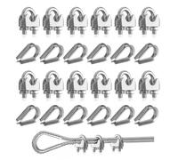 Set de Serre-Câbles Duplex M4-24 Pièces avec Cos, Acier Inoxydable 304 pour Câble 3mm(12PCS M6 Clips+12Pcs M6 Rope)