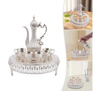Set de service à thé, tasse à café et théière Set avec 6 tasses de thé et 1 plateau de thé, Vintage Exquisite Metal Tea Service Set