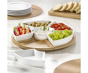 Set de service SUSAN, en bois/porcelaine, 7 pièces