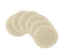 Set de Sets de Table en Papier Imitation Os de Dragon avec Pompons Lot de 6 Sets de Table Ronds Bohème Naturel en Papier Beige 38cm avec Franges - Style Rustique Ferme Chic, Lavage à la Main Uniquemen