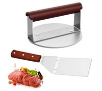 Set de smasher à hamburger en acier inoxydable - Poids lourd - Avec poignée en bois - Spatule pour barbecue et pizza - 15,2 cm - Pour l'extérieur, l'intérieur, le steak, la pizza