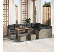 Set de Sofa de Jardin vidaXL 13 Pièces avec Coussins Gris Poly Rattan Acacia, Set de Salle à Manger de Jardin vidaXL 4 Pièces avec Coussins Gris Poly Rattan Acacia